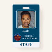 Modern Blue School Logo Personeel Badge (Voorkant)