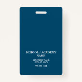 Modern Blue School Logo Personeel Badge (Achterkant)