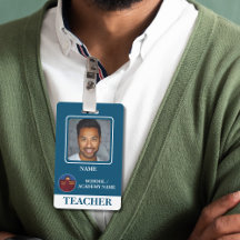Modern Blue School Logo Teacher Employee Badge