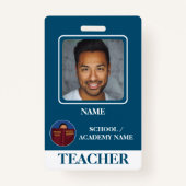 Modern Blue School Logo Teacher Employee Badge (Voorkant)