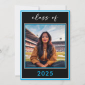 Modern Blue Script Afstuderen aangekondigd Kaart (Achterkant)