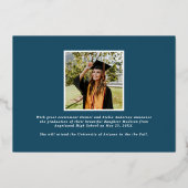 Modern Blue Script Afstuderen Foto Afstuderen Folie Uitnodiging (Achterkant)