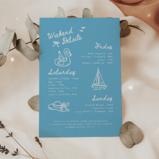 Modern Blue Script Bachelorette Weekend Details Informatiekaartje