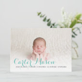 Modern Blue Script Geboorteaankondiging Aankondiging (Staand voorkant)