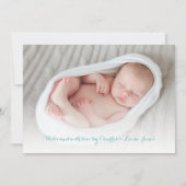 Modern Blue Script Geboorteaankondiging Aankondiging (Achterkant)