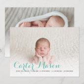 Modern Blue Script Geboorteaankondiging Aankondiging (Voorkant / Achterkant)