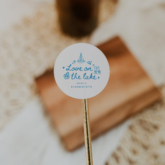 Modern Blue Script Lake Bachelorette Party Ronde Sticker