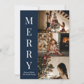 Modern Blue Script Merry-kerstfoto Feestdagenkaart (Voorkant)