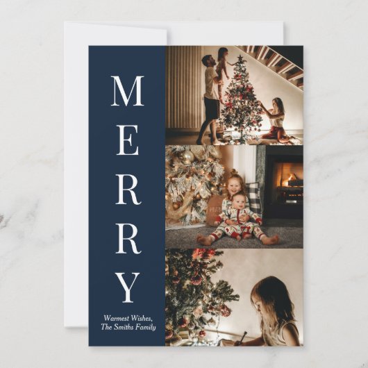 Modern Blue Script Merry-kerstfoto Feestdagenkaart (Voorkant)