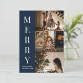 Modern Blue Script Merry-kerstfoto Feestdagenkaart (Staand voorkant)