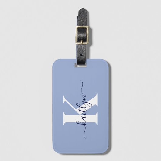 Modern Blue Script-monogram Bagagelabel (Voorkant (verticaal))