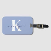 Modern Blue Script-monogram Bagagelabel (Voorkant (horizontaal))