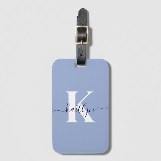 Modern Blue Script-monogram Bagagelabel (Voorkant (verticaal))