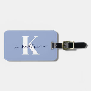 Modern Blue Script-monogram Bagagelabel