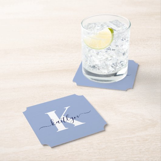 Modern Blue Script-monogram Kartonnen Onderzetters (Insitu)