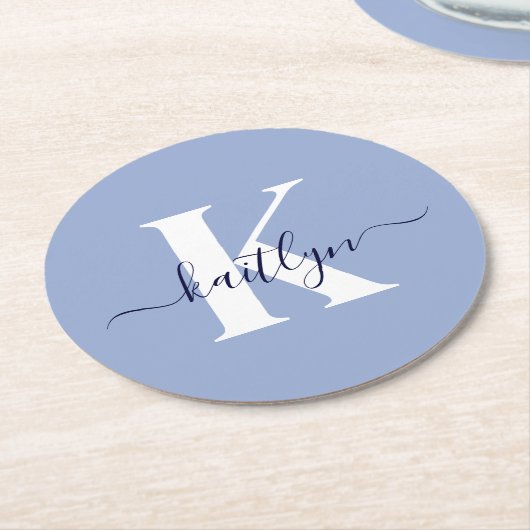 Modern Blue Script-monogram Ronde Kartonnen Onderzetter (Gebogen)