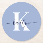 Modern Blue Script-monogram Ronde Kartonnen Onderzetter (Voorkant)