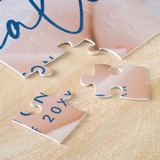 Modern Blue Script Photo Afstuderen Legpuzzel (Zijkant)