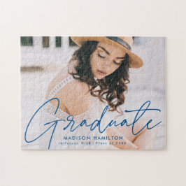 Modern Blue Script Photo Afstuderen Legpuzzel