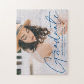Modern Blue Script Photo Afstuderen Legpuzzel (Verticaal)
