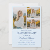 Modern Blue Script Photo Graduation Invitation Kaart (Achterkant)