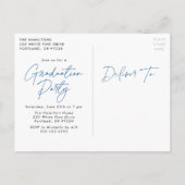 Modern Blue Script Photo Graduation Party Uitnodiging Briefkaart (Achterkant)