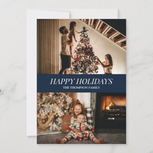 Modern Blue Script Prettige feestdagen kerstfoto Feestdagenkaart (Voorkant)