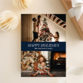 Modern Blue Script Prettige feestdagen kerstfoto Feestdagenkaart