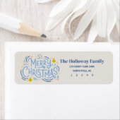 Modern Blue Script Vrolijk kerstretouradres Etiket (Insitu)