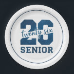 Modern Blue SENIOR Graduation Papieren Bordje<br><div class="desc">Modern Blue SENIOR Graduation Paper Plates Modern “26 Senior” Blue Typography Design A striking blue “26” rendered in large, modern numerals with the phrase twenty six scripted across the center in elegant cursive. Beneath the numbers, the word SENIOR appears in strong, bold lettering, creating a confident and celebratory design perfect...</div>