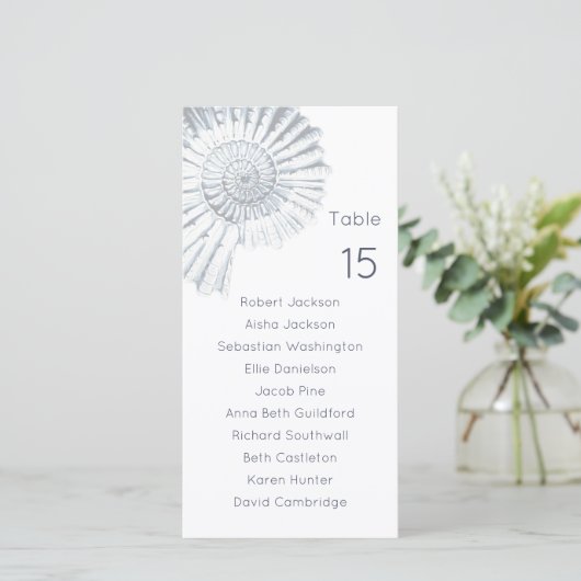 Modern Blue Shell Beach Wedding Seating Chart (Staand voorkant)