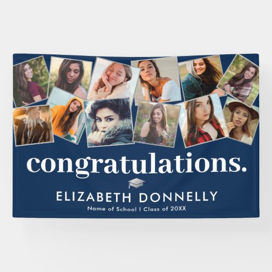 Modern Blue Silver Afstuderen Photo Collage Banner (Horizontaal)