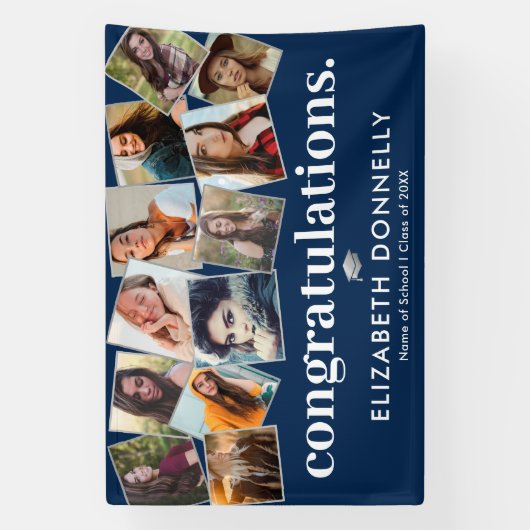 Modern Blue Silver Afstuderen Photo Collage Banner (Verticaal)