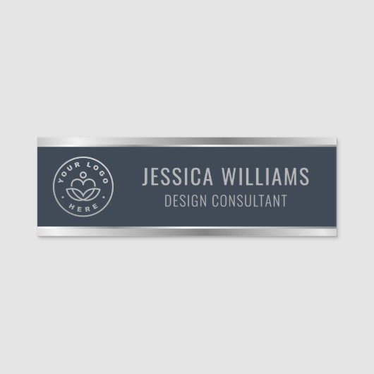 Modern Blue Silver Business Logo Naamplaatje (Voorkant)