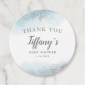 Modern Blue Silver Glitter Baby shower Bedankjes Labels (Voorkant)