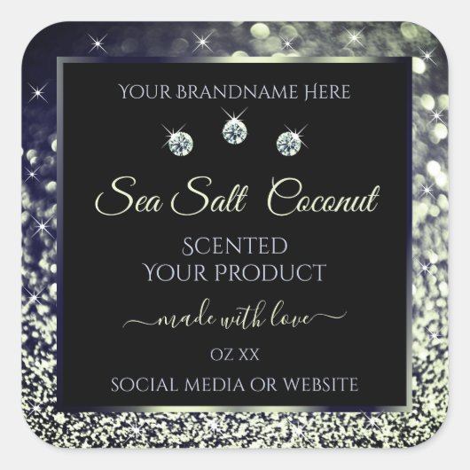 Modern Blue Silver Glitter Product Labels Diamonds (Voorkant)