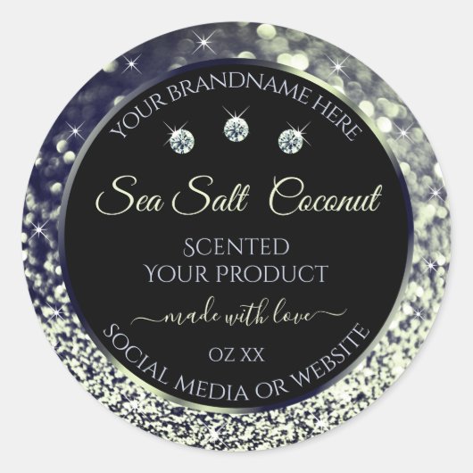 Modern Blue Silver Glitter Product Labels Diamonds (Voorkant)