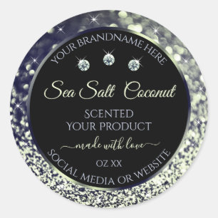 Modern Blue Silver Glitter Product Labels Diamonds