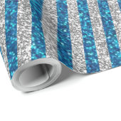 Modern Blue Silver Glitter Stripes Patroon Cadeaupapier (Rol Hoek)