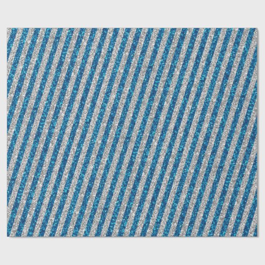 Modern Blue Silver Glitter Stripes Patroon Cadeaupapier (Vlak)