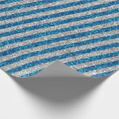 Modern Blue Silver Glitter Stripes Patroon Cadeaupapier (Hoek)
