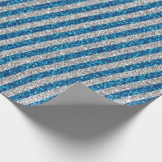 Modern Blue Silver Glitter Stripes Patroon Cadeaupapier (Hoek)