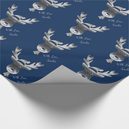 Modern Blue Silver Grey Reindeer Cute Kerstmis Cadeaupapier (Hoek)