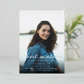 Modern Blue Silver Photo 16th Birthday Folie Uitnodiging (Staand Voorkant)