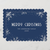 Modern Blue Silver Snowflake Snow Christmas Card Feestdagenkaart (Voorkant / Achterkant)
