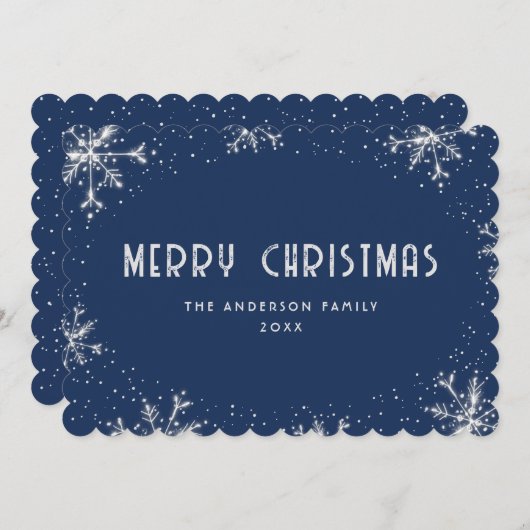 Modern Blue Silver Snowflake Snow Christmas Card Feestdagenkaart (Voorkant / Achterkant)
