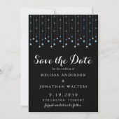 Modern Blue Silver Stars String Lights Wedding Save The Date (Voorkant)