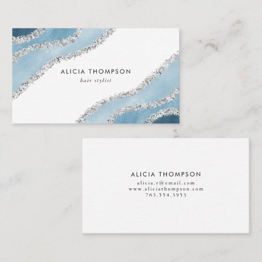 Modern Blue Silver Waterverf Tide Visitekaartje (Voorkant / Achterkant)