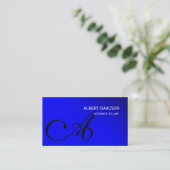 Modern Blue Simple Monogram Visitekaartje (Staand voorkant)