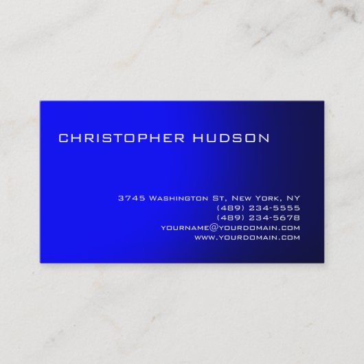 Modern Blue Simple Plain Visitekaartje (Voorkant)